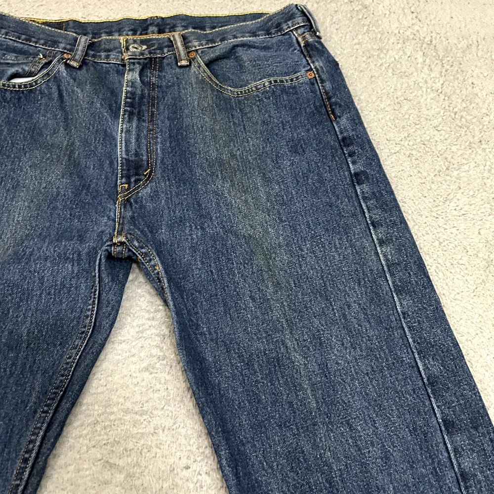 Levis Jeans Mens 36x32‎ Blue Denim 505 Regular Straight American Work Wear Dark